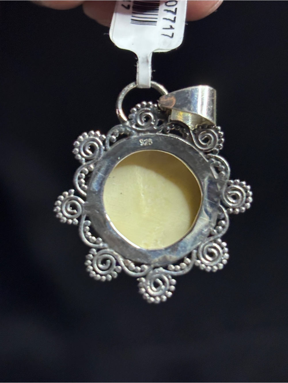 Silver 925 Cream Moon Face Goddess Pendant Sajen Style - Picture 3 of 6